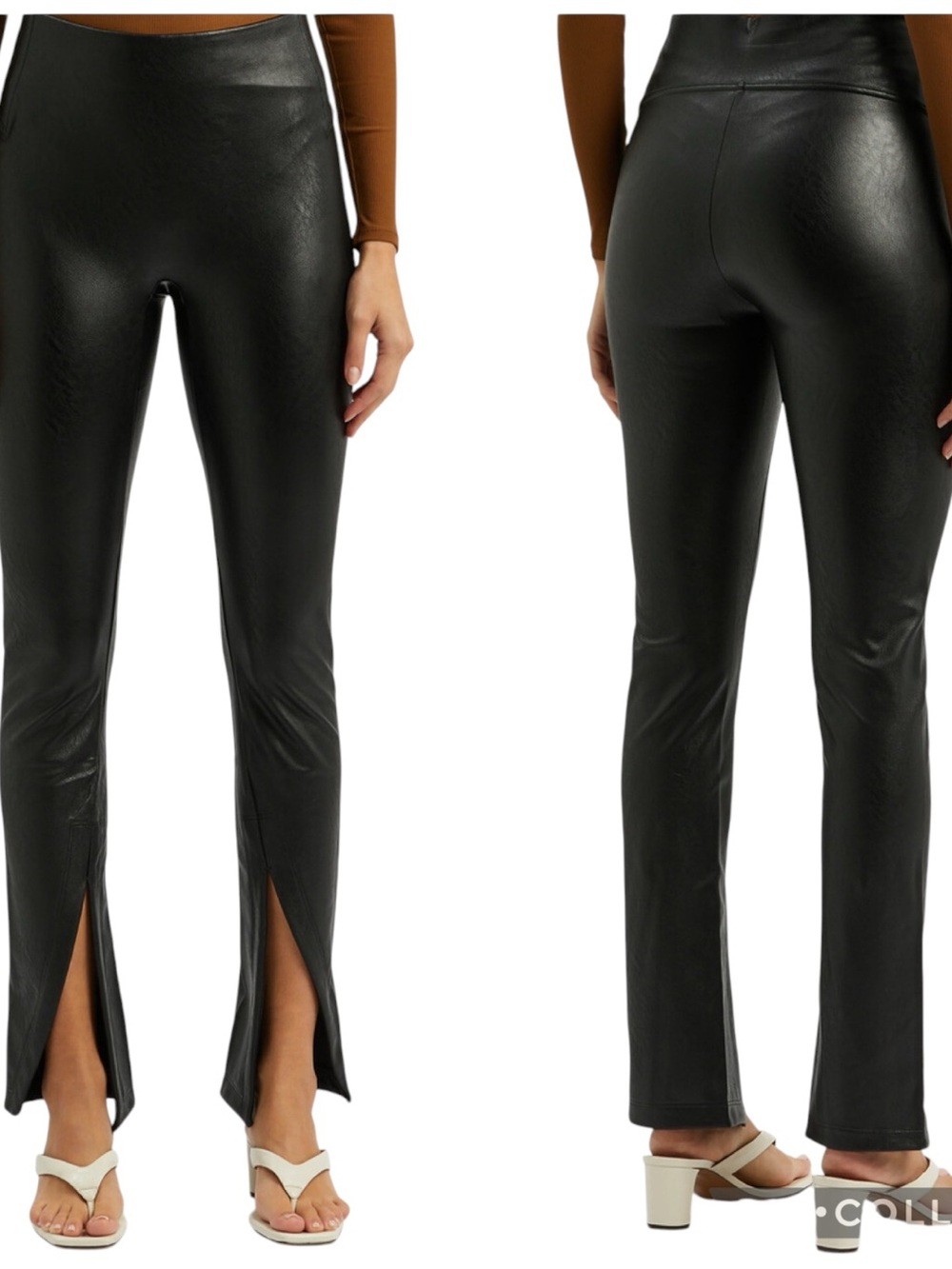 SPANX Faux Leather Split Hem Leggings Black High Rise Stretch Skinny Pants M